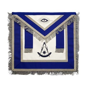 Delantal de francmasón azul con ribetes y flecos plateados, bordado a mano, emblema MAP-0089 - Product Image 1