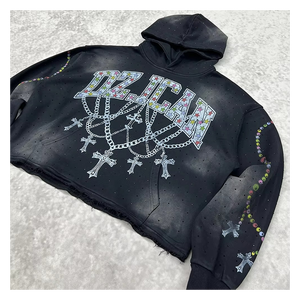 Sudadera con Capucha de la Mejor Calidad a Precio Mayorista, con Serigrafía y Pedrería, 100% Algodón, Tejido de Felpa, Producto de Tendencia para Hombre - Product Image 1