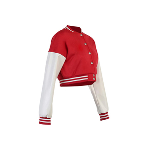 Chaqueta Varsity Corta de Lana para Mujer, Tendencia 2025, con Apliques Bordados Personalizados y Mangas de Cuero Genuino, Diseño de Moda, Venta al Por Mayor - Product Image 5