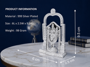 Idole de Tirupati Balaji plaquée argent 999 de Jaipur Metals |   100% Laiton |   Durable |   Cadeau de Diwali |   6 X 2,5 X 9,5 cm |   98 g - Product Image 3