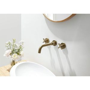 Rubinetto da Bagno a Doppia Maniglia Montato a Parete in Oro Spazzolato, Elegante Accessorio per Vasca e Doccia - Product Image 2