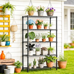 Multipurpose 5 Tier Black Stainless Steel <b>Storage</b> Rack, Modern <b>Kitchen</b> Organizer Shelf for Home Utility & <b>Pantry</b> Use at Low Cost - Product Image 4