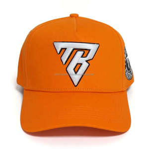 Gorra de béisbol Snap Back de 5 paneles de alta calidad con logotipo personalizado, gorra de algodón naranja con bordado 3D M, pico curvo, venta al por mayor - Product Image 1
