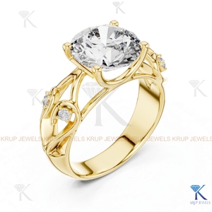 แหวนหมั้นเพชร CVD แบบสั่งทำขายส่ง รูปทรงกลมลายดอกไม้ ทองคำแท้ - Product Image 3