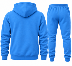 Ensemble jogging pour homme bleu, sweat-shirt à capuche 100% coton avec pantalon de jogging à poches, vêtements de sport - Product Image 4