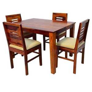 Premium Solid Wood 4 Seater <b>Dining</b> Table Set Honey Finish with Upholstered Cushioned <b>Chairs</b> Wooden <b>Dining</b> Room Furniture - Product Image 4