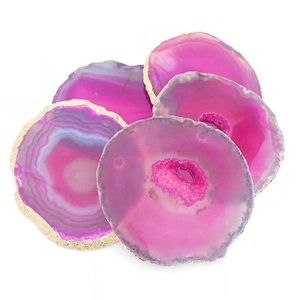 Sous-verre en Agate de Quartz Rose en Gros, Tranche de Pierre Semi-Précieuse Décorative en Cristal avec Bord Doré, Tranche de Pierre Unique - Product Image 3