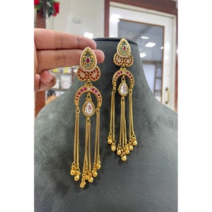 Hermosos pendientes colgantes de moissanita chapados en oro de primera calidad para mujer, colección de moda para bodas. - Product Image 2