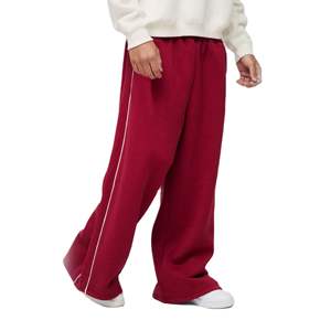 Wide Leg Custom Straight Striped <b>Red</b> Baggy Pants Cotton High Quality Stacked Sweat Pants Baggy Elastic Waist Drawstring Trousers - Product Image 2