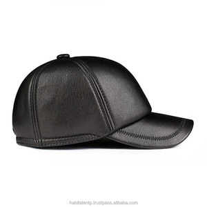 Casquette de baseball en cuir PU noir, 6 panneaux, ajustée, unisexe, décontractée, couleur unie, taille adulte 56-58CM, vente en gros, personnalisable OEM - Product Image 4