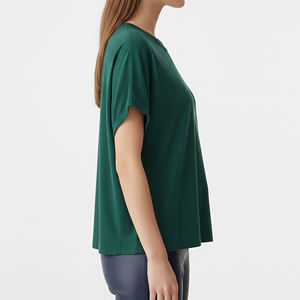 Camiseta Corta de Manga Corta con Cuello Redondo Verde para Mujer, Personalizable con Logotipo, Ajuste Holgado, Color Sólido, Informal, 100% Algodón, Transferencia Térmica - Product Image 5
