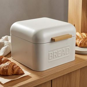<b>White</b> Square Bread <b>Box</b> <b>with</b> Bamboo Handle Minimalist Moisture Proof Bread Container for Kitchen Food Storage - Product Image 1