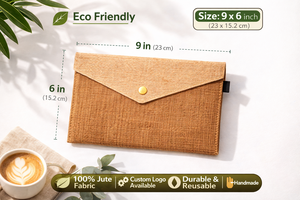 Eco Friendly Lady Bohemian Minimalist Jute File Folder Clutch Envelope with Button Closure Corporate <b>Document</b> Organizer <b>Bag</b> - Product Image 2