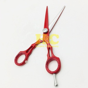 Ciseaux de Barbier Rouge en Acier Inoxydable, Kit d'Outils de Coiffure Professionnel à Pointe Droite Tranchante, Durables – Meilleures Ventes - Product Image 2
