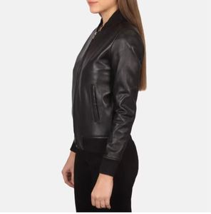 Chaqueta Bomber de Cuero PU Negra para Mujer, Estilo Motero, Cierre de Cremallera, Corte Ajustado, para Otoño, Largo Regular, Color Sólido - Product Image 3
