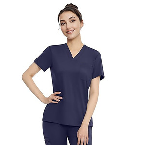 Blouse médicale pour femme à col en V, uniforme d'hôpital tissé avec poches poitrine et détection d'aiguilles, thermocollage sans couture - Product Image 1