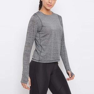 T-shirt à manches longues pour femme, col rond, coupe ajustée, mélange de coton, décontracté, pour le yoga - Product Image 3