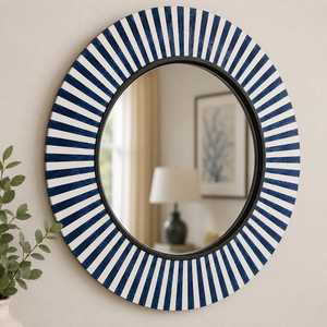 High Quality Antique Bone Inlay Round Pattern With Blue <b>White</b> Stripe <b>Mirror</b> Frame Furniture for Living Room Unique Wall Decor - Product Image 4