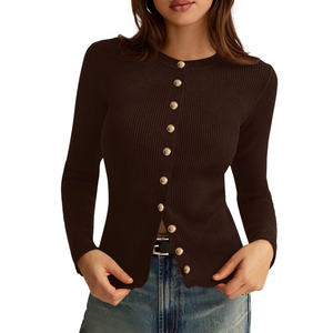 Cárdigan de Punto Informal de Talla Grande para Mujer, Color Sólido con Decoración de Botones para Primavera y Otoño - Product Image 1