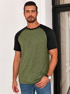 Men's Olive Green <b>Raglan</b> Sleeve T-Shirt Regular Fit Cotton Casual O-Neck Solid Color Jersey Breathable <b>Top</b> - Product Image 4
