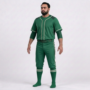 ชุดยูนิฟอร์มเบสบอลชาย สีเขียวล้วน เสื้อเจอร์ซีย์ กางเกงขายาว ปิดกระดุม ระบายความชื้น โพลีเอสเตอร์ ทรงปกติ สำหรับผู้ใหญ่ ทุกฤดู คอวี - Product Image 3