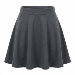 Jupe courte trapèze pour femme, couleur unie, taille élastique, confortable, en tissu spandex et polyester, pour toutes les saisons - Product Image 1