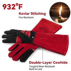 Gants de soudage TIG en cuir pleine paume, résistants au feu, antistatiques, pour travaux en zone de chaleur, grillades et cheminées, haute protection - Product Image 4