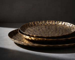 Decorative Modern Gold Antique Metal Tray Texture <b>Casting</b> Kitchen Dining Tableware Item Bulk Pack Set - Product Image 1