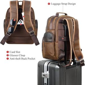 Wholesale Leather Backpack Bag Pack with Laptop Compartment Travel School Work <b>Rucksack</b> Custom Logo OEM Leather Bag - Product Image 6