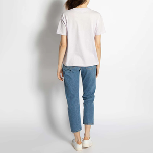 Camiseta de Manga Corta para Mujer, Cuello Redondo, Color Sólido, 100% Algodón, Corte Holgado, Informal, para Primavera/Verano, Calidad Premium, Precio Bajo - Product Image 3