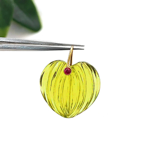 Colgante de Cuarzo Limón con Tallado de Calabaza, Colgante de Cuarzo Limón con Forma de Corazón, Amuleto Chapado en Oro con Tallado, Colgante de Corazón Tallado, Mayorista - Product Image 1