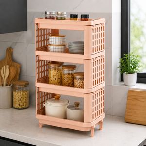 Four-Tier Rectangular <b>Plastic</b> Non-Folding Multifunction Modern Storage <b>Rack</b> Rotating Design Kitchen Spice Organization - Product Image 1