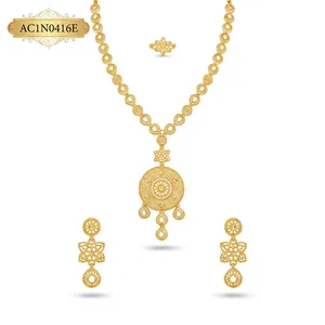 Elegant African Gold Plated Floral Short <b>Charm</b> Necklace Earrings Set for Wedding and Party Fashion Necklaces - Product Image 2