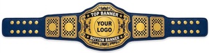 Ceinture de championnat de lutte personnalisée en cuir PU bleu avec plaque dorée et espace pour logo, personnalisable. - Product Image 3