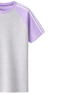 เสื้อยืดแขนยาวสีเทาลาเวนเดอร์สำหรับผู้ชาย สไตล์ลำลอง คอกลม ลายทางที่ไหล่ ผ้าฝ้ายผสม ระบายอากาศได้ดี นุ่ม สวมใส่สบาย - Product Image 4