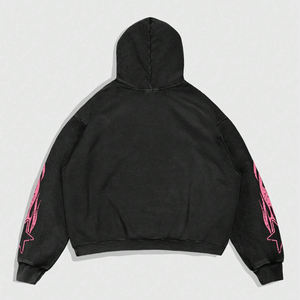 Sweat à capuche en molleton de coton délavé style Y2K High Street, avec motif graphique personnalisé Lèvres roses et piercing de langue, coupe épaules tombantes - Product Image 2