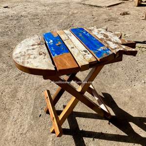 Mesa de Centro Plegable con Diseño de Piña, Madera de Barco Reciclada, Color Natural, Hecha a Mano, Exportación, Mueble Compacto para Interiores y Exteriores - Product Image 2