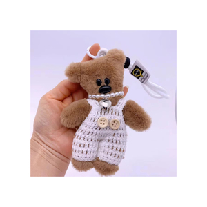 Plush Bear Keychain Black White Checkered Pattern <b>Soft</b> <b>Stuffed</b> <b>Toy</b> 3D Cartoon Shape Cute Pendant Decor - Product Image 3