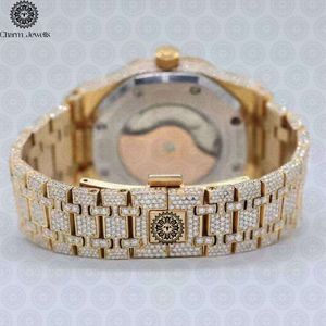 Montre mécanique de luxe pour homme Charm Jewells avec boîtier serti de diamants, bracelet en acier inoxydable, forme 40 mm, date automatique, résistance à l'eau 10 bars - Product Image 3