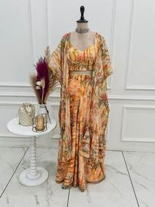 Nouvelle collection de kurtis 3 pièces en tissu faux georgette imprimé floral fantaisie, modèle Shrug, confection sur mesure, tailles XS à XXL - Product Image 6