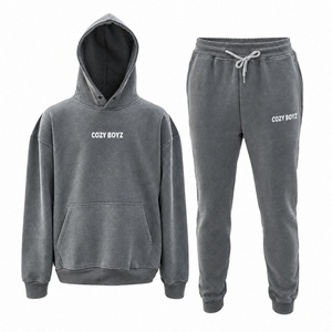 Ensemble sweat à capuche et jogging vintage pour homme en Spandex/Polyester, imprimé en relief, gris délavé, personnalisable, vente en gros, marque privée - Product Image 1