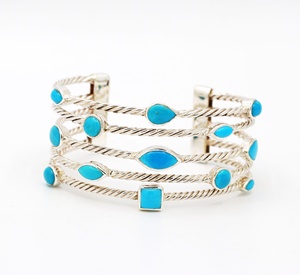 Bracelet manchette en turquoise naturelle style sud-ouest, en argent sterling 925 massif, fait main, bijoux pour femme, cadeau tendance pour fête - Product Image 1