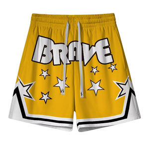 Shorts de basket-ball jaunes unisexes personnalisés avec broderie, vente en gros d'usine, streetwear vintage, maille 100% polyester, séchage rapide - Product Image 1