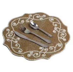 handcrafted beaded round placemat Design Placemat by Saro Lifestyle Shamrock Coquette Bow Placemat table mat or placemat Beaded - Product Image 2