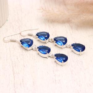 Tanzanite Color Gemstone 925 Sterling <b>Silver</b> <b>Dangle</b> <b>Earrings</b>, Pear Shape Faceted Blue Drop <b>Earrings</b>, Handmade Jewelry for Women - Product Image 4