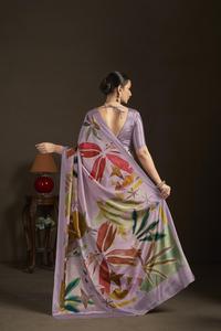 Sari en crêpe de soie à imprimé numérique floral prêt-à-porter avec chemisier cousu, sari traditionnel indien - Product Image 2