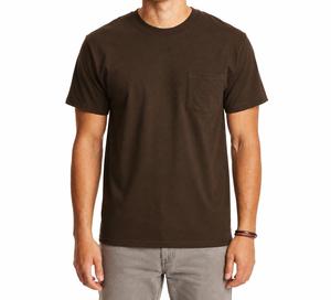 Men's Brown Short Sleeve O-Neck Knitted Casual T-<b>Shirt</b> Regular Fit Solid Color <b>Pocket</b> Front Polyester Jersey Fabric Breathable - Product Image 1