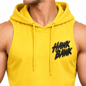 <b>Men</b> <b>Gym</b> Stringer Tank Top Sleeveless Bodybuilding Cotton Casual Workout <b>Vest</b> With Front Pocket And Drawstring Hood - Product Image 4