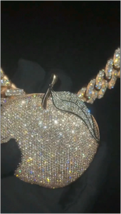 CONCEPTION Nuevo Collar con Colgante de Manzana Frutal Brillante y Lujoso, Chapado en Oro sobre Plata 925, con Moissanita Completa, para Hombre y Mujer, Estilo Hip Hop GRA - Product Image 6