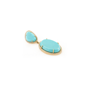 Magnifique pendentif halo en turquoise et diamants 100% naturels, fait à la main, en or jaune véritable 14 carats, pour mariage - Product Image 5